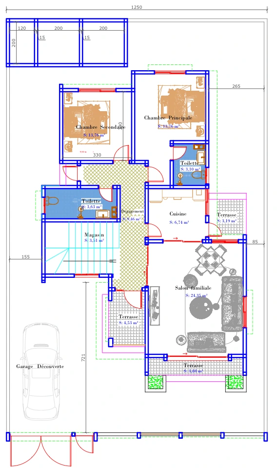 Plan du rez-de-chaussée d'un F3